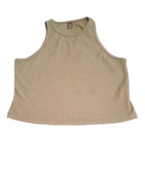 Women's Size Large Green Ribbed Sleeveless Cropped Racerback Stretch Top Shirt